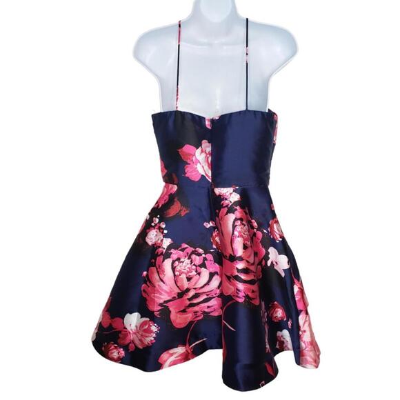 By & By Juniors Sz 5 Navy/Pink Floral Halter Formal Dress (1789) - Picture 2 of 8